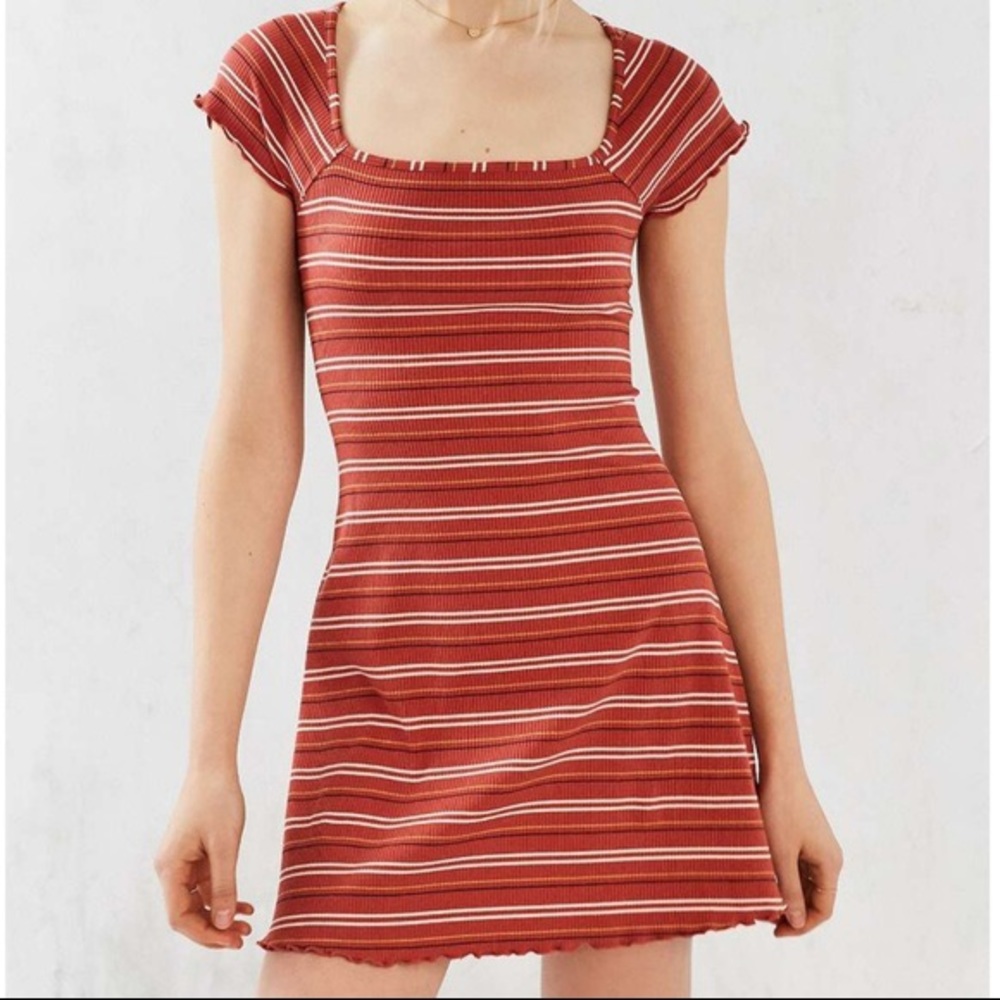 BDG Striped Ribbed Square-neck Dress